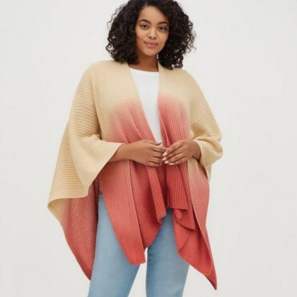 Torrid Dipdye Tricolor Ruana Open Front Poncho Sweater OS Multicolor Knit